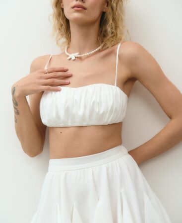Satin top LOVE WHITE