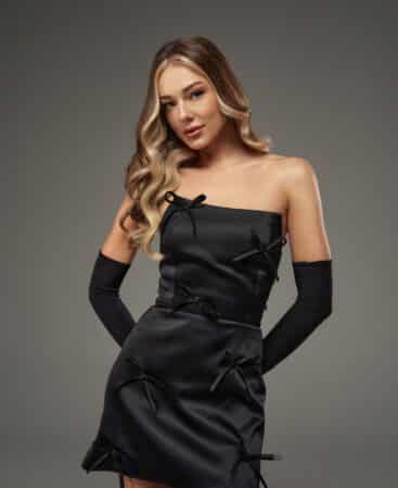 Satin dress with bows BLACK