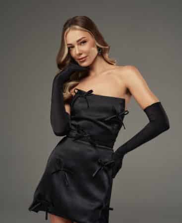 Satin dress with bows BLACK