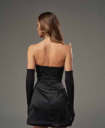 Satin dress with bows BLACK