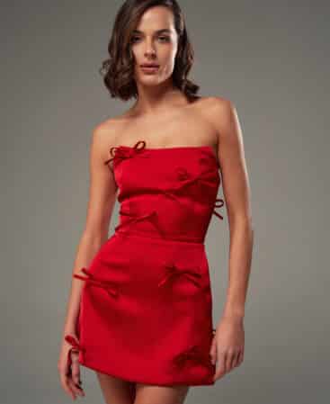 Satin dress with bows RED
