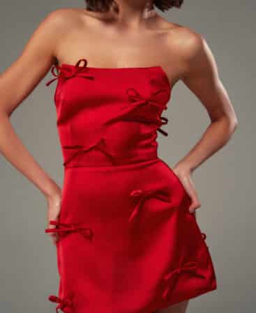 Satin dress with bows RED