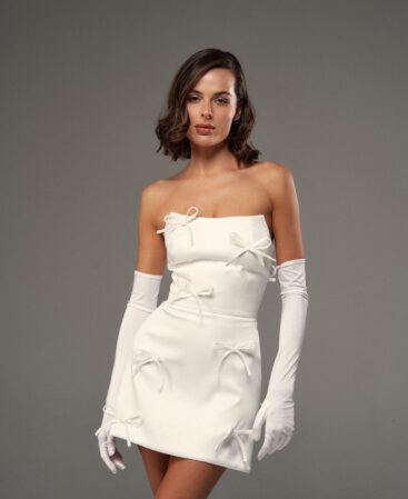 Satin dress with bows WHITE