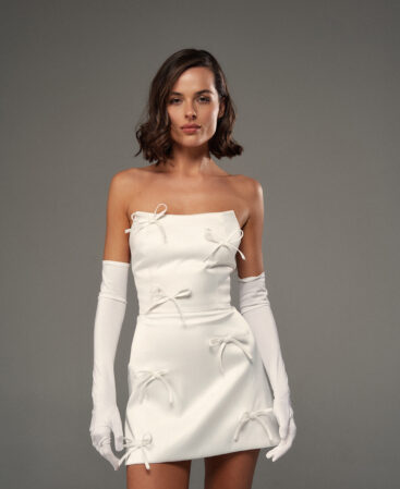 Satin dress with bows WHITE