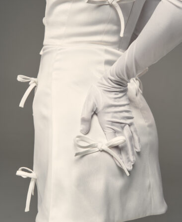 Satin dress with bows WHITE