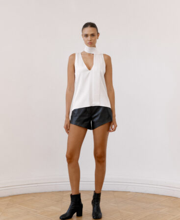 Satin straight tank top MILKY