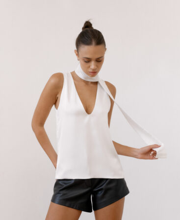 Satin straight tank top MILKY