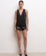 Satin straight tank top BLACK