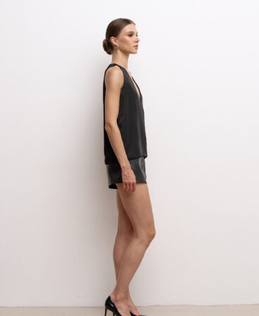 Satin straight tank top BLACK