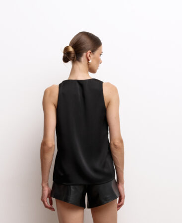 Satin straight tank top BLACK