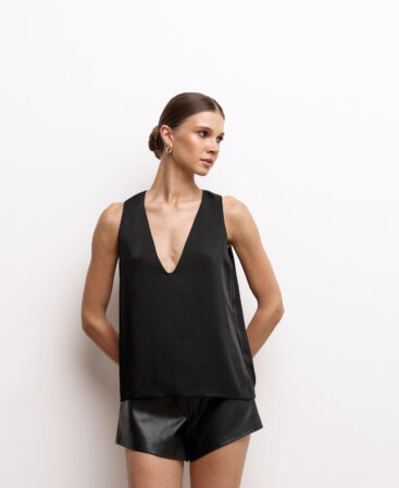 Satin straight tank top BLACK