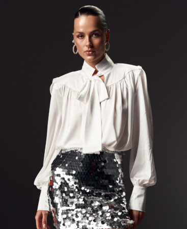 Silk blouse with shoulders COLÊTTE white