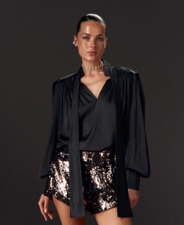 Silk blouse with shoulders COLÊTTE black