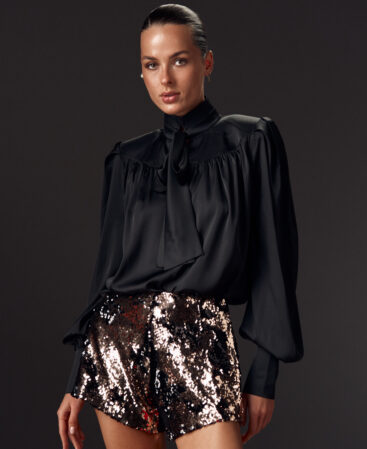Silk blouse with shoulders COLÊTTE black