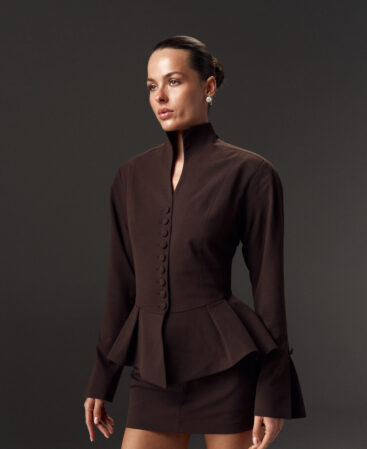 Fitted blazer with peplum Élise in Italian suiting fabric