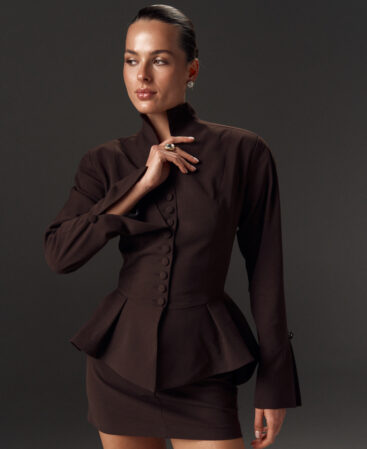 Fitted blazer with peplum Élise in Italian suiting fabric