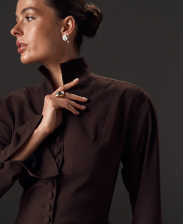 Fitted blazer with peplum Élise in Italian suiting fabric