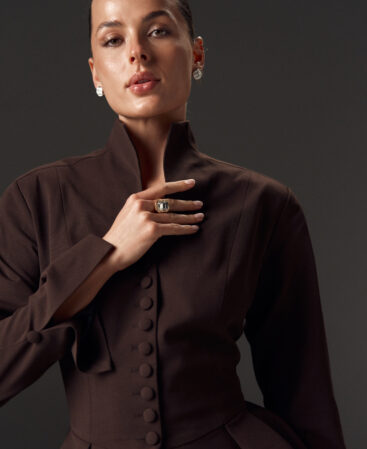 Fitted blazer with peplum Élise in Italian suiting fabric