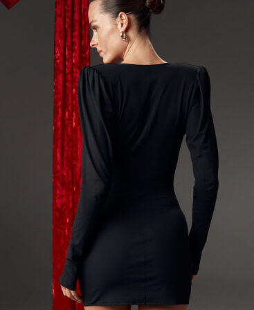 Knit dress with detachable flower BLACK