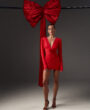 Knit dress with detachable flower RED