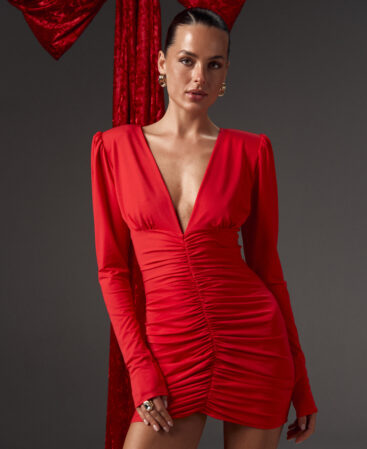 Knit dress with detachable flower RED