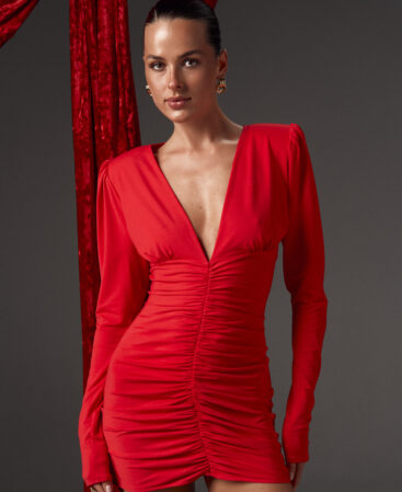 Knit dress with detachable flower RED