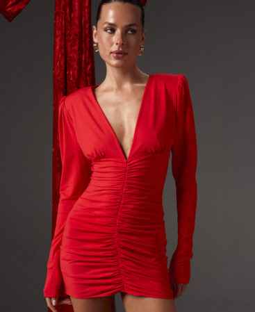 Knit dress with detachable flower RED