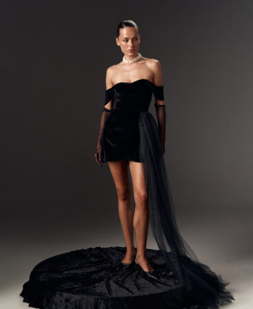 Velvet dress DIANA with detachable train