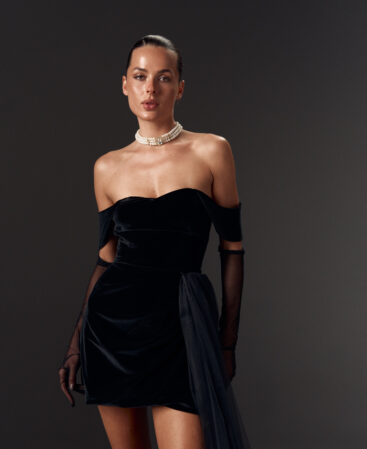 Velvet dress DIANA with detachable train