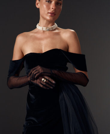 Velvet dress DIANA with detachable train