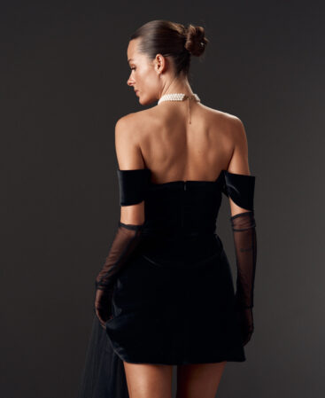 Velvet dress DIANA with detachable train