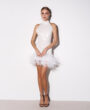 Italian-sequin dress with detachable feathers WHITE 2-in-1