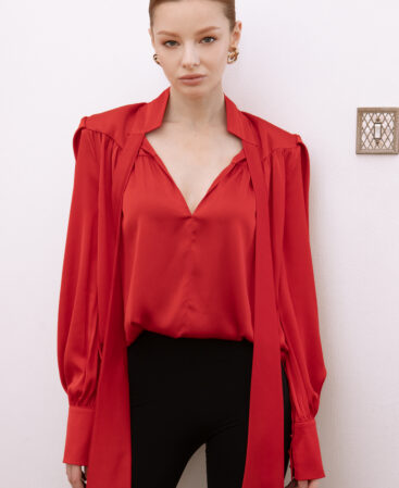 Silk blouse with shoulders COLÊTTE red