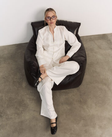 Satin suit Chinoiserie white