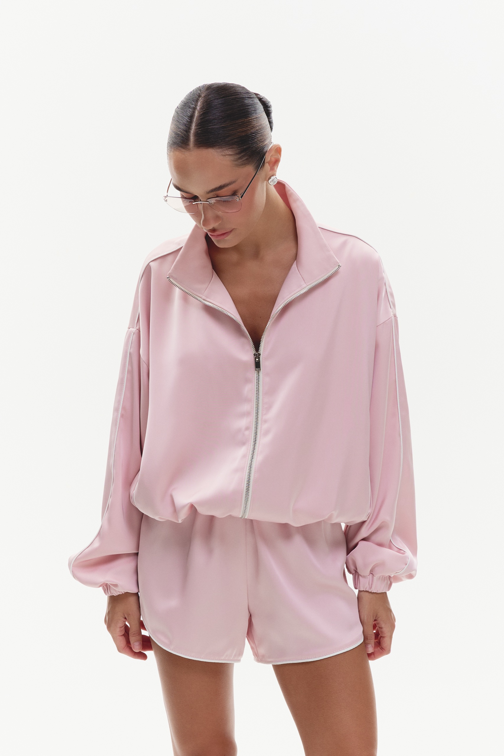 Сатиновий костюм:бомбер з шортами PINK
